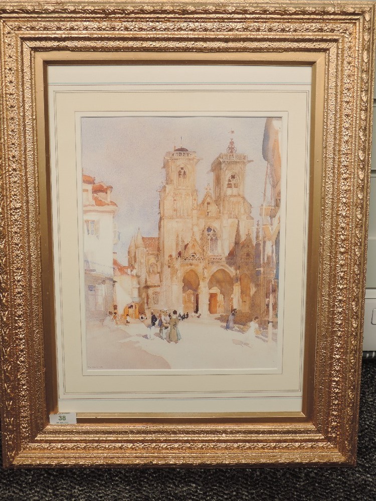 A print, after William Russell Flint, street scene, 34 x 25cm, plus frame, and a a print after Barry