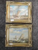 A pair of oil paintings on board, M Ladd, period style, sailing smacks, signed, each 19 x 24cm,