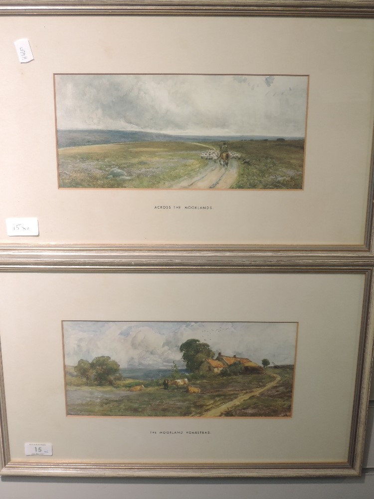 A pair of prints, Across the Moorlands, and The Moorland Homestead, 13 x 29cm, plus frame and
