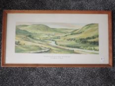 A print, after Greene, carraige style, The Lune valley, Near Tebay- See Britain by Train, 22 x 44cm,