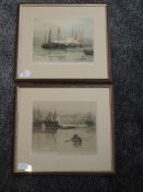 A pair of etchings, after Henry G walker, harbour scenes, 21 x 25cm, plus frame and glazed