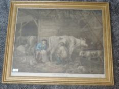 A pair of engravings, after George Morland, Cow House, and The Carriers Stable, both 48 x 60cm, plus