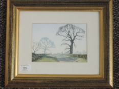 A watercolour, K W, country lane, 11 x 16cm, plus frame and glazed