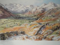 A print after Judy Boyes, A Clear Day in Great Langdale December, signed, 30 x 40cm