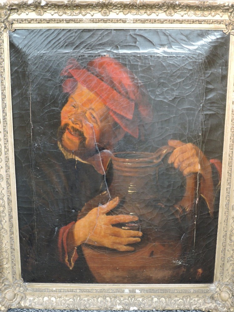An oil painting, ale drinker, C19th, 65 x 50cm, plus frame
