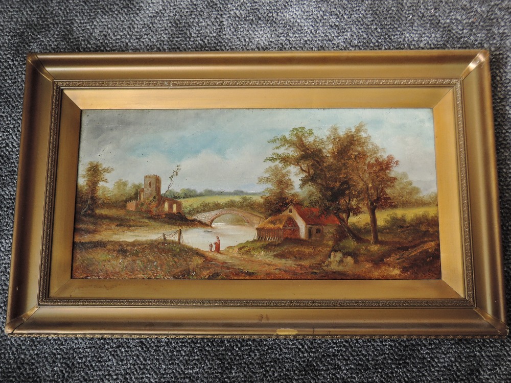 A pair of oil paintings, rural landscapes, 28 x 59cm, plus frame - Image 2 of 2