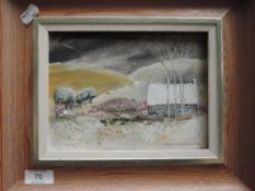 An oil painting on board, Anna Macmiadhachain, Cottage on the Downs Purbeck, signed and dated (19)