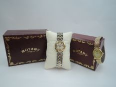 Two lady's Rotary quartz wrist watches, both having baton numeral dials, with boxes
