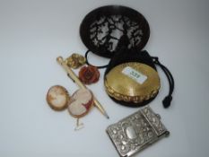 A small selection of misc items including a gold plated Kigu powder compact, gold plated