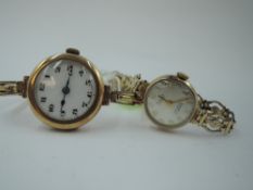 Two lady's 9ct gold wrist watches, both having Arabic numeral dials to circular faces with rolled