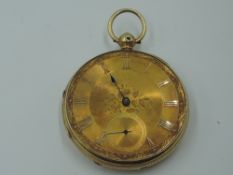 A Victorian key wound 18ct gold pocket watch no:14583 having Roman numeral dial and subsidiary