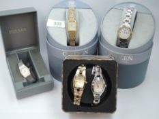 Five lady's wrist watches including Pulsar, Citizen & Fossil, four with boxes