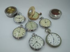 Seven pocket watches including a gold plated half hunter, Ingersoll & Smiths