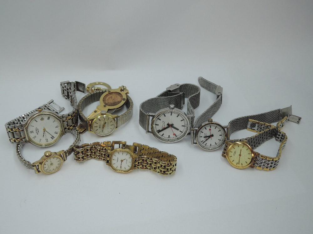 A selection of wrist watches including Mondaine, Tissot, Rotary, Ingersoll etc