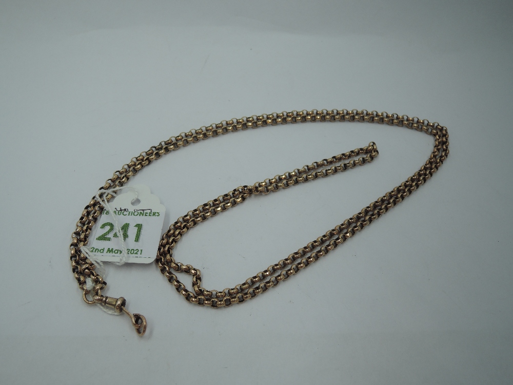 A yellow metal belcher link muff chain stamped 9ct, approx 34' & 15g (clasp broken),