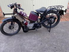 A classic motorcycle. A Scott Flying Squirrel SV7033, manufactured 1929, 500cc. This is a
