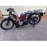A classic motorcycle. A Scott Flying Squirrel SV7033, manufactured 1929, 500cc. This is a