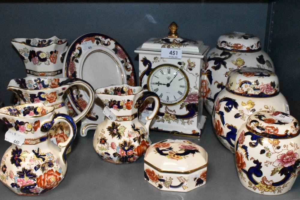 A selection of ceramics by Masons in the Mandarin and Mandalay design including clock and ginger