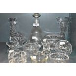 A selection of clear and cut glass wares including Stuart and Edinburgh