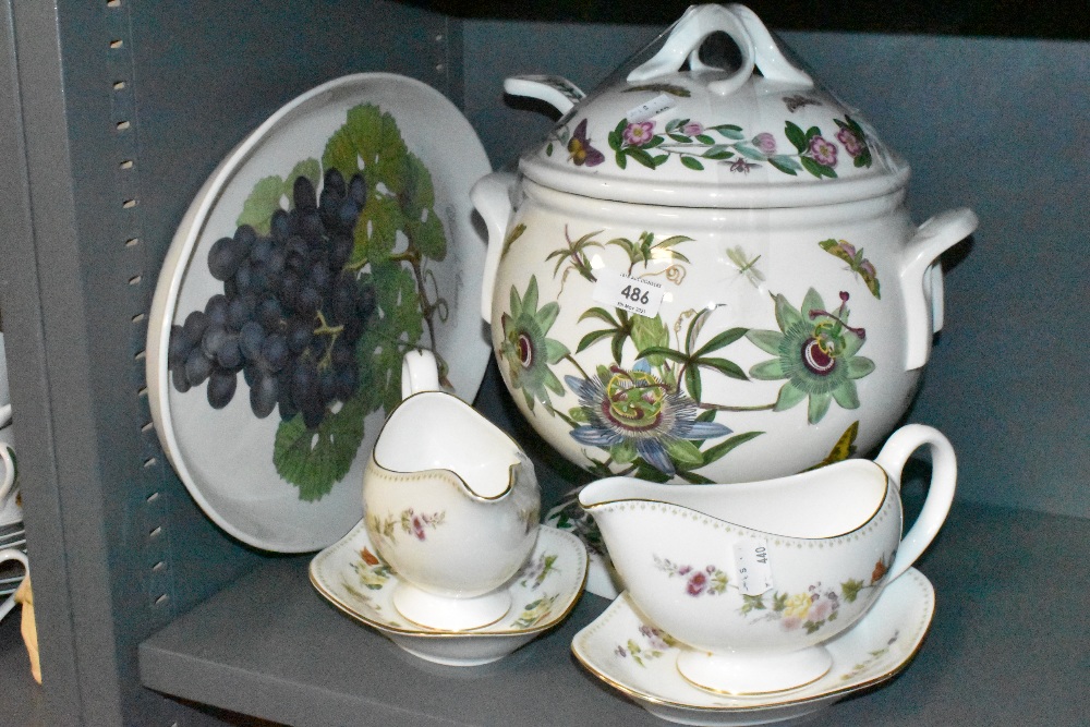 A selection of table wares including two Wedgwood gravy boats and Portmeirion soup tureen