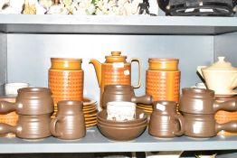 A selection of mid century ceramics by Hornsea pottery and similar including Saffron coffee pot