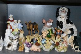 A selection of ceramic figures and figurines including Yardley Lavender figure base