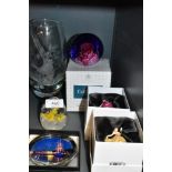 A selection of art glass including Caithness vase and paper weights