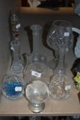 A mixed lot of cut glass and other glass items such as thermometer.