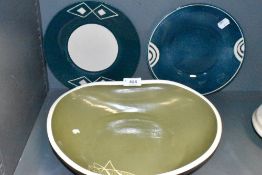 A selection of mid century styled studio pottery including Royal Lancastrian Pilkington Mitzi