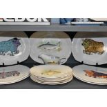 A selection of mid century meat chargers by Iron Stone pottery Beefeater and similar Wedgwood fish