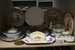 A good quantity of mixed vintage and retro ceramics, including two Adams plated with train designs.