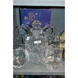 A selection of clear cut crystal glass wares including Waterford Corbin decanter