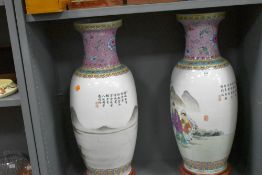 Two substantial floor standing Chinese export hard paste vase having Cantonese styled palette one