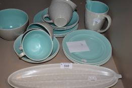 A selection of tea and similar wares by Poole in two tone grey and blue