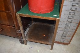 A vintage stained frame tea or card table of square form with undertier