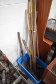 A selection of garden tools and landscaping equipment