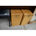 A pair of slim wicker lined linen or blanket boxes