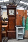 A 19th Century and later oak and mahogany long case clock having restored and painted dial, 8 day