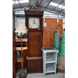 A 19th Century and later oak and mahogany long case clock having restored and painted dial, 8 day