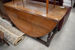 A period oak twist gateleg table having frieze drawer, width approx. 137cm