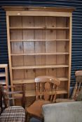 A set of traditional library or similar pine book shelves