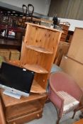 A pine TV cabinet and corner shelf