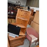 A pine TV cabinet and corner shelf