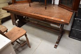 A mid 20th Century oak refectory style drawer leaf table, approx. 168 x 91cm, additional leaves each