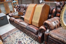 A button back leather four seater settee (no feet) width approx. 235cm