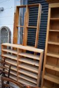 A set of stripped long pine shelves and similar pine board shelf