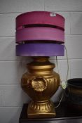 A ceramic bodied gold lamp and shade