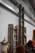 Twosets of vintage wooden step ladders including painters and decorators