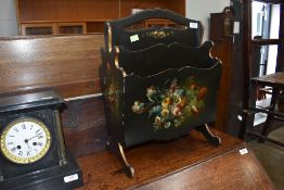 An antique magazine or paper rack having well painted floral scenes