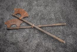 A pair of reproduction medieval Short Handled Executioners Axes overall, length 85cm